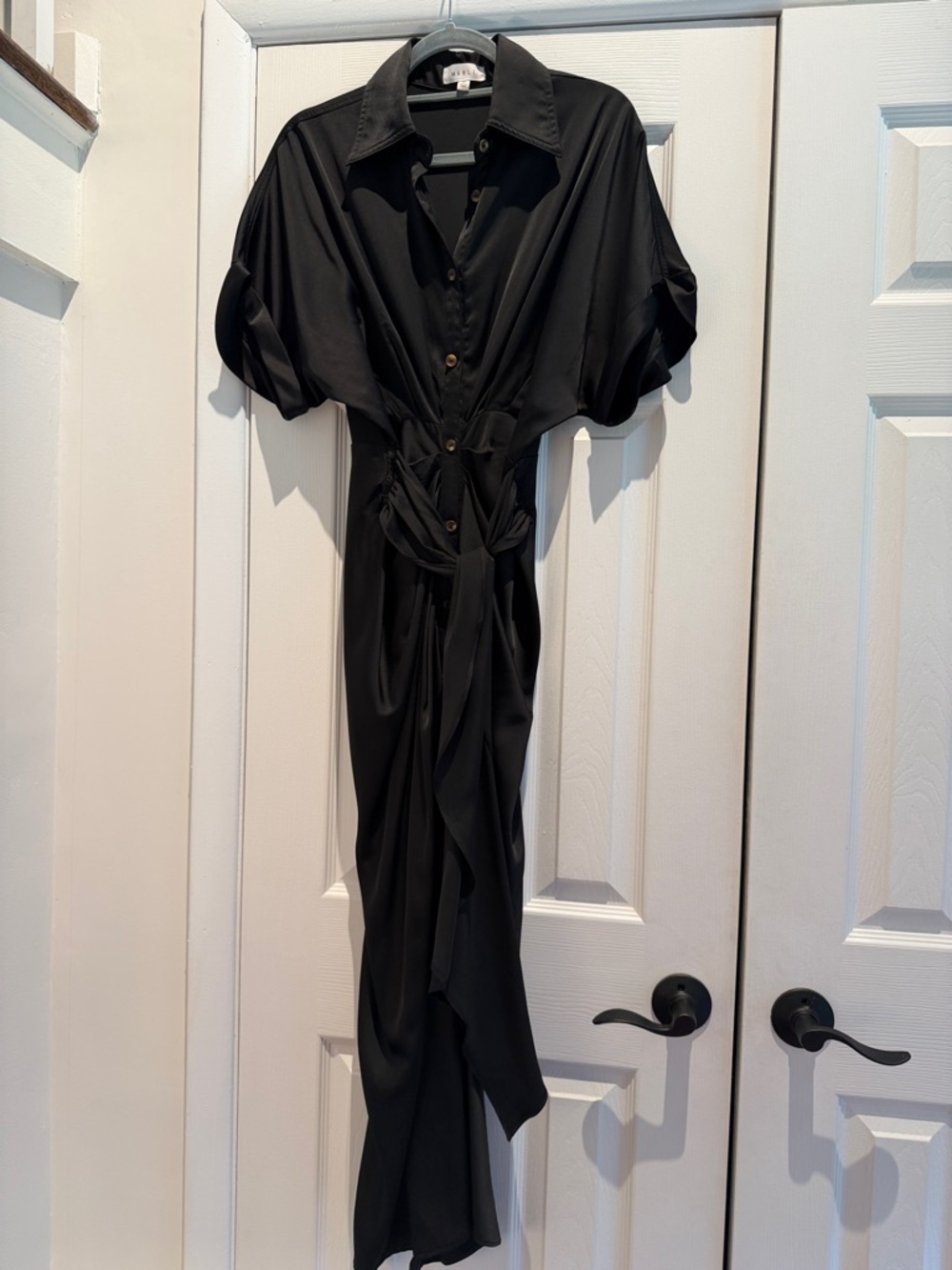 Black Shirt Dress with Waist Tie - Women